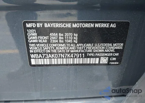 2022 BMW 228 Gran Coupe I xDrive z USA, uszkodzony, nr VIN WBA73AK07N7K47911